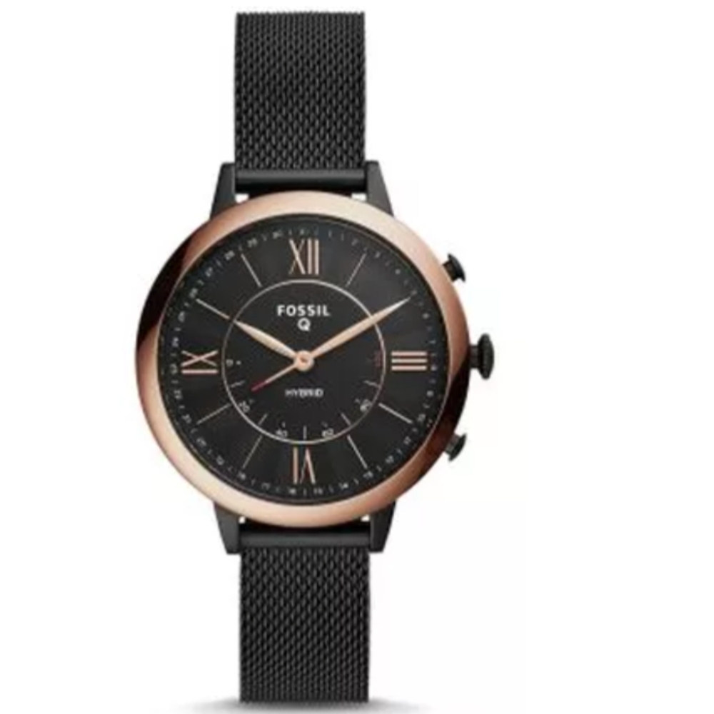 Fossil Q Hybrid Black and Rose Gold Mesh Watch - Women's Accessory